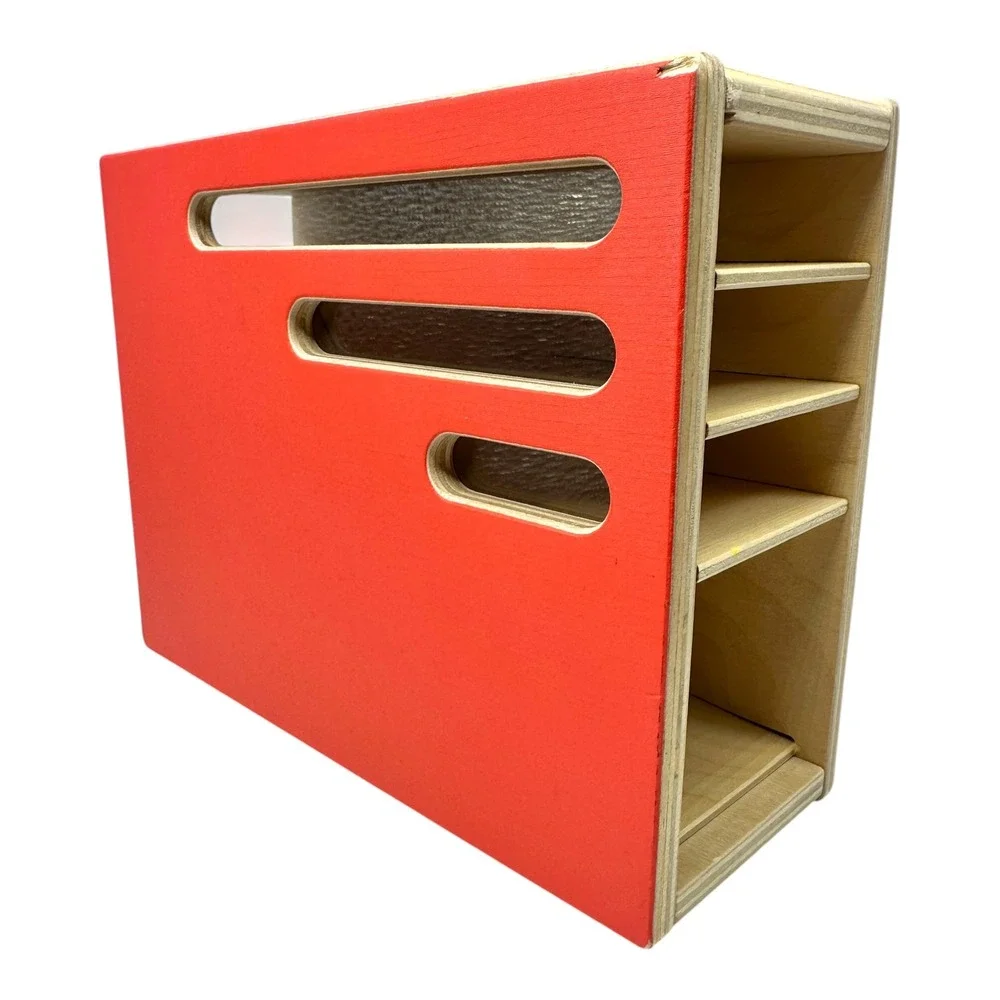 LOVEVERY Count & Slide Ring Chute Box Montessori Toddler Toy‎ Red Natural Wood